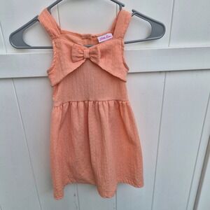 Little Lass Girls Peach Textured Bow Front Sleeveless Dress 4T Boho Cottagecore